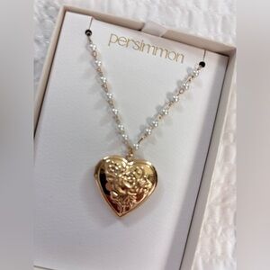 Gold Heart Necklace with Pearl Accents